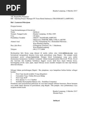 Pada dasarnya tidak ada perbedaan. Surat Lamaran Transmart Pdf