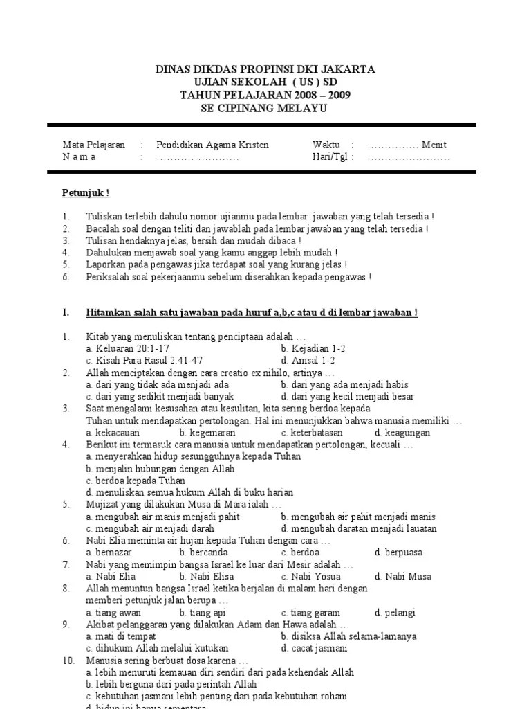 Melaksanakan jam piket · 2. Soal Ujian Sekolah Agama Kristen Smp Kelas 9 Revisi Id