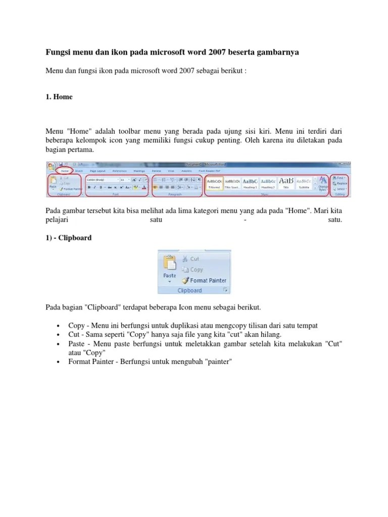 Fungsi Menu Dan Ikon Pada Microsoft Word 2007 Beserta Gambarnya | PDF