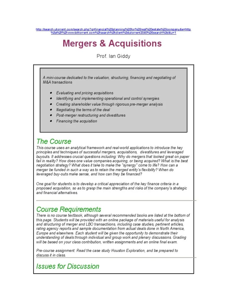 Mergers Complete Mini Course | Download Free PDF | Mergers And ...