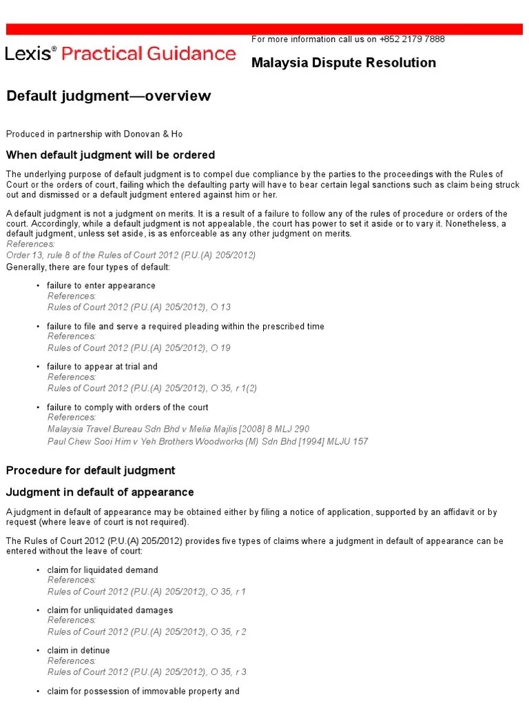 Judgment In Default Of Appearance In Malaysia (Setting Aside ...