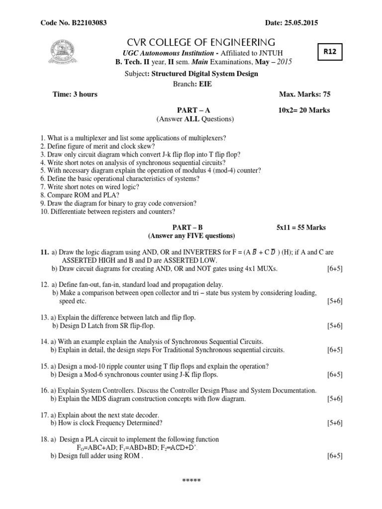 Structured Digital System Design Question Paper | PDF | Electrical Circuits | Computer Engineering