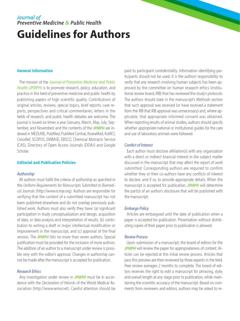 Guidelines For Authors: Preventive Medicine Public Health | PDF | Institutional Review Board ...