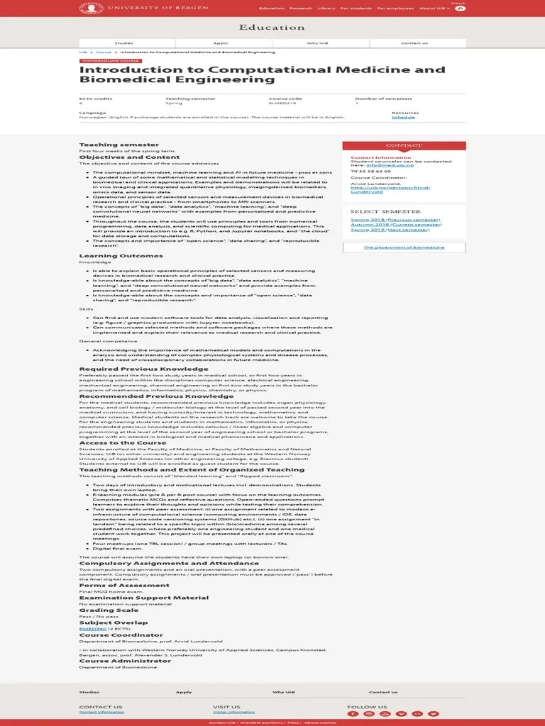 An Introduction To Computational Approaches In Medicine And Biomedical Engineering | PDF ...