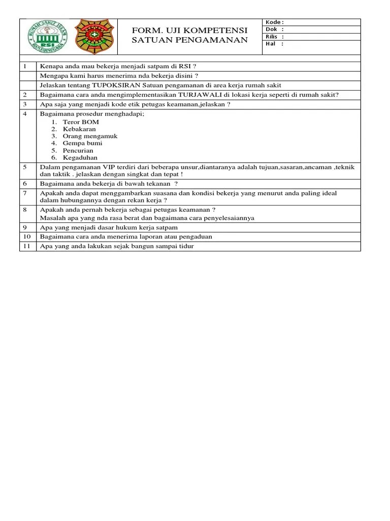 Tes ujian tertulis security tes pengetahuan umum satpam tes potensi security form penilaian tes satpam apa . Soal Ujian Tertulis Satpam Dan Kunci Siswapelajar Com