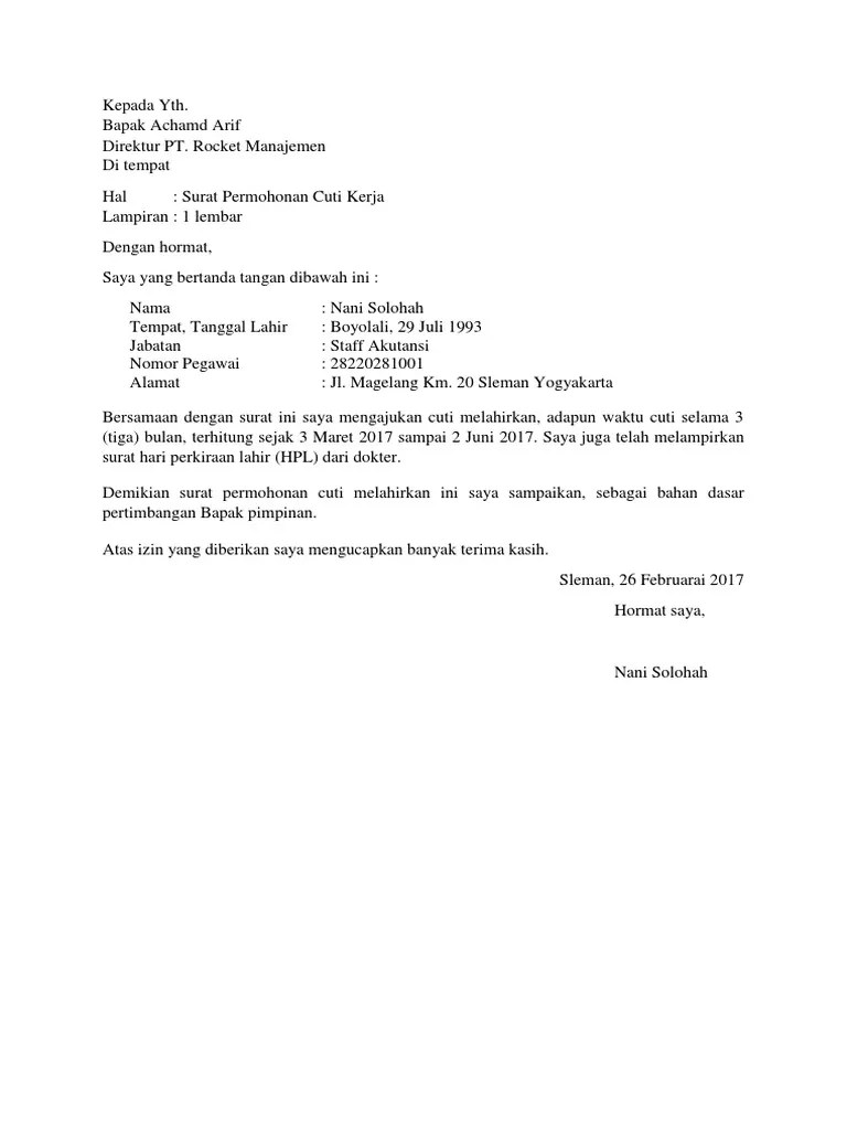 Contoh Surat Cuti Melahirkan Untuk Guru Tk Nusagates 
