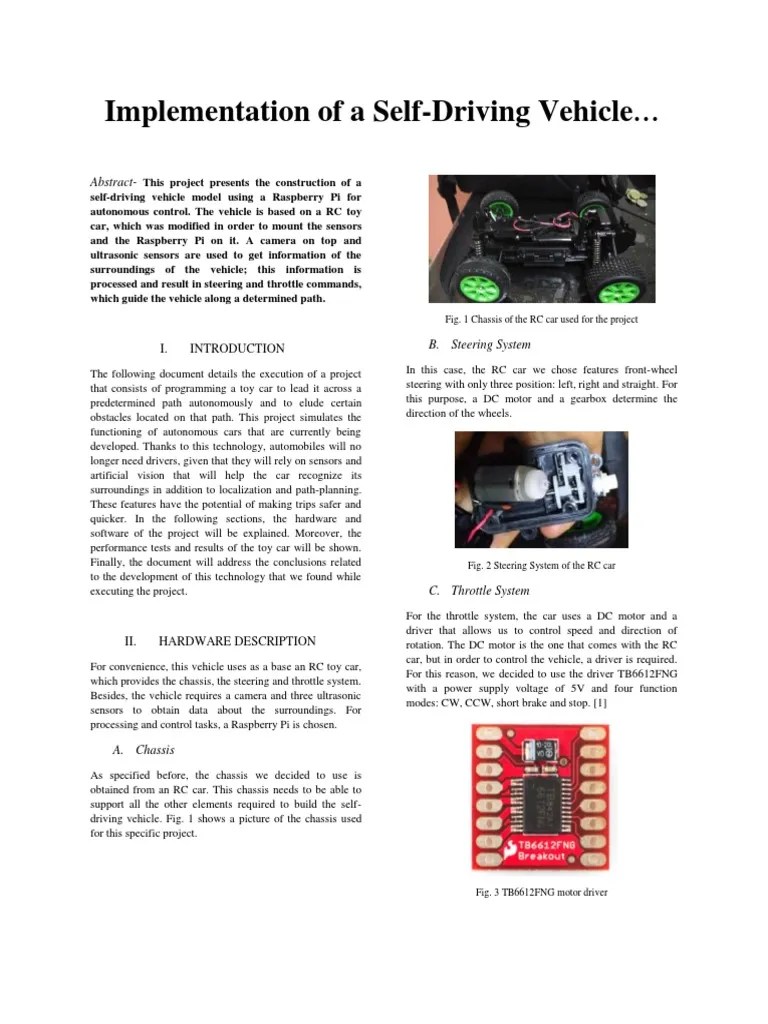 Implementation Of A Self Driving Vehicle | PDF | Raspberry Pi | Ultrasound