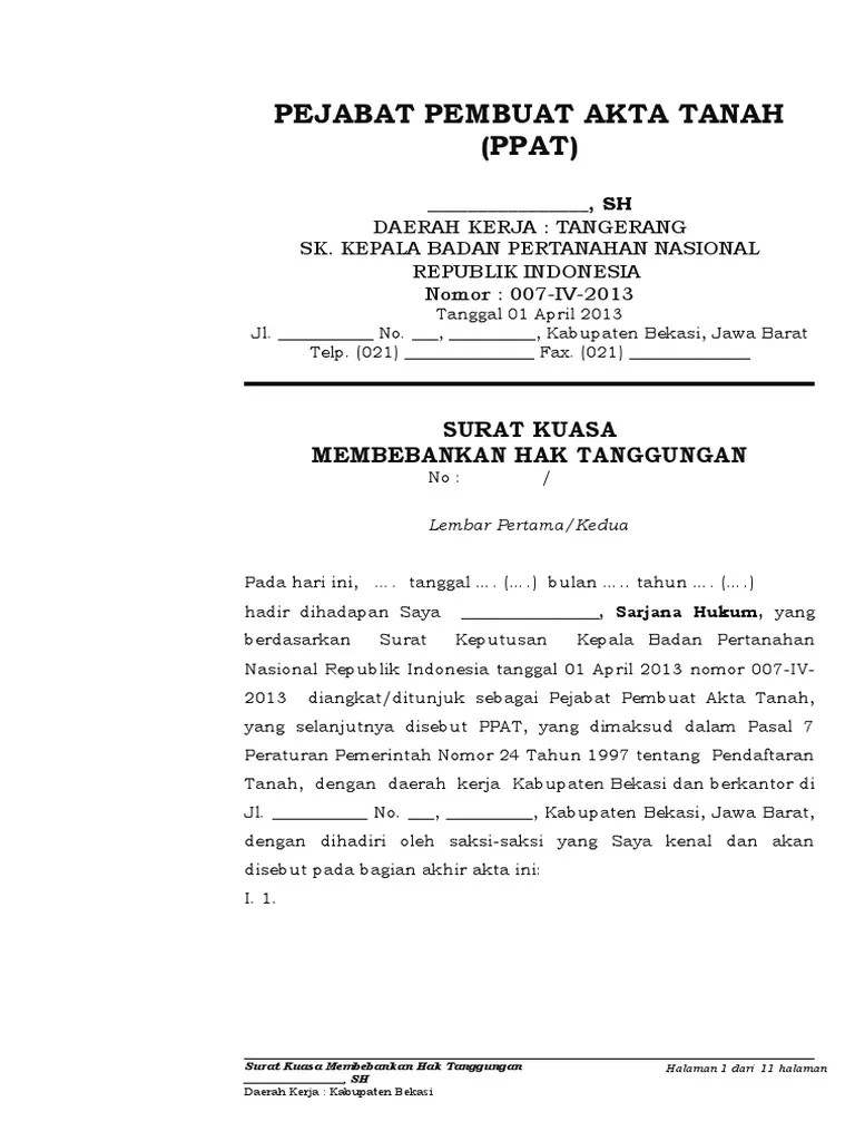 Contoh Akta Surat Kuasa Membebankan Hak Tanggungan Sherribaldydesign 