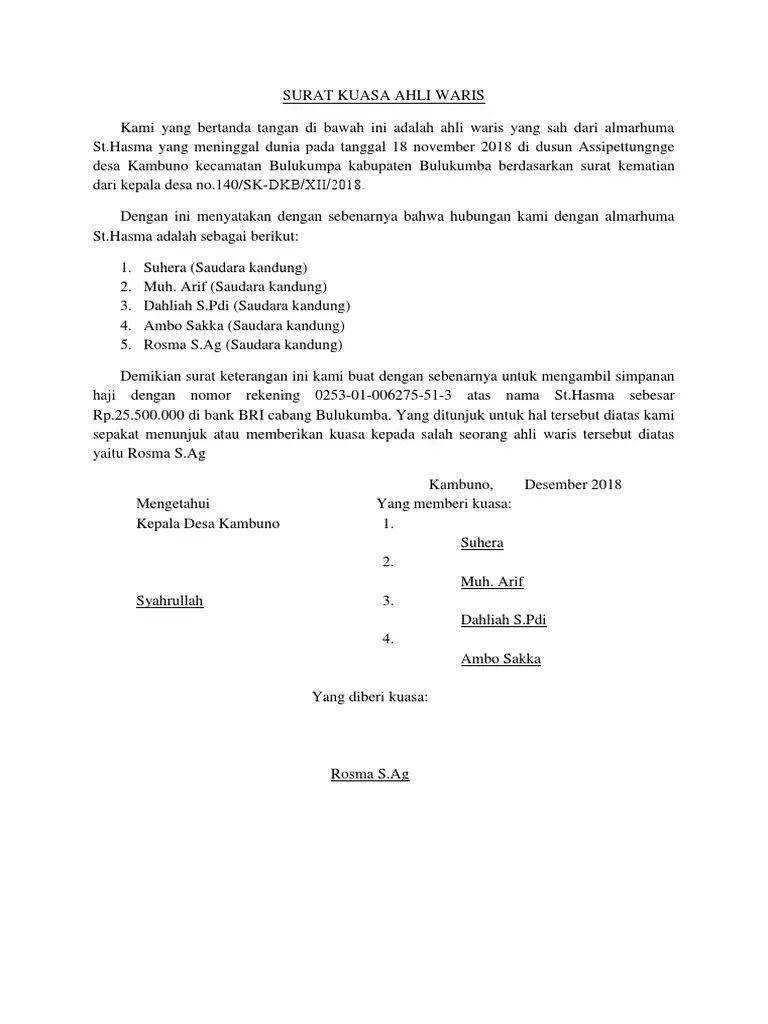 Contoh format surat kuasa untuk menjual tanah atau rumah. Contoh Surat Keterangan Ahli Waris Untuk Bank Bri Nusagates