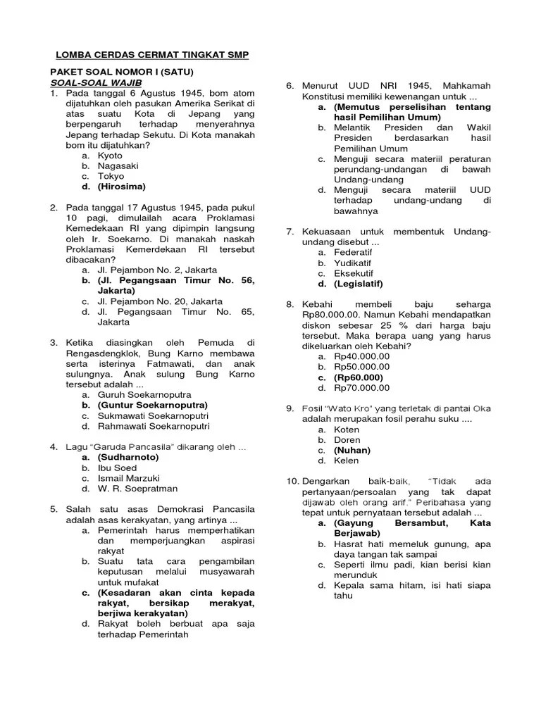 Lomba Cerdas Cermat Tingkat SMP | PDF