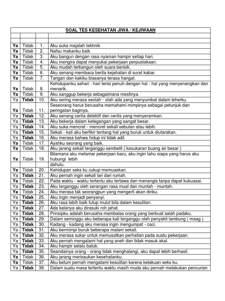 Soal tes mmpi 2 pdf. Soal Tes Kejiwaan Mmpi Jawabanku Id