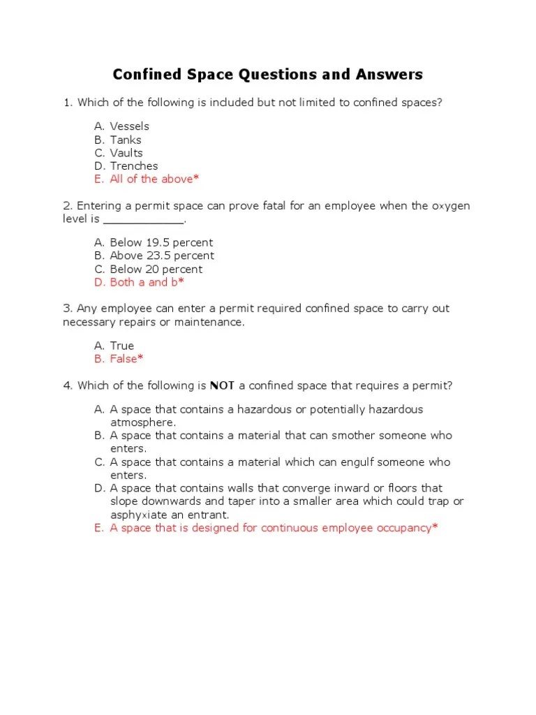 Confined Space Questions And Answers | PDF | Safety | Prevention