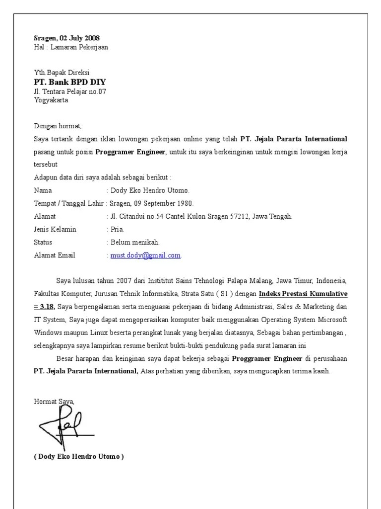 Perusahaan di bidang perbankan juga biasanya menyaratkan pasfoto . Surat Lamaran Kerja Pdf