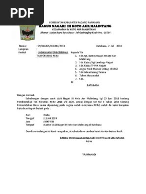 Pembentukan tim perumus rpjm 2018 s/d 2024, . Undangan Bamus Des 18 Pdf