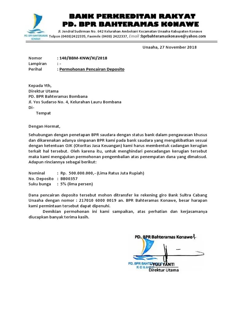 Surat Permohonan Pencairan Dana Tabungan Pdf Pdf Demikian surat ini kami sampaikan atas perhatian dan.