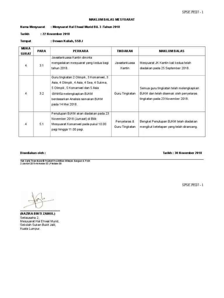 Pk07 3 borang maklum balas minit mesyuarat bil1 2020 edited flip ebook pages 1 5 anyflip. Maklum Balas Minit Mesyuarat Hem Bil 3 2018 1 Pdf