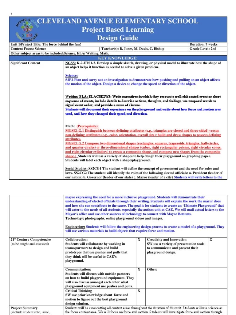 Unit 1 2nd Grade 2018 2019 Pbl Template Shape Playground