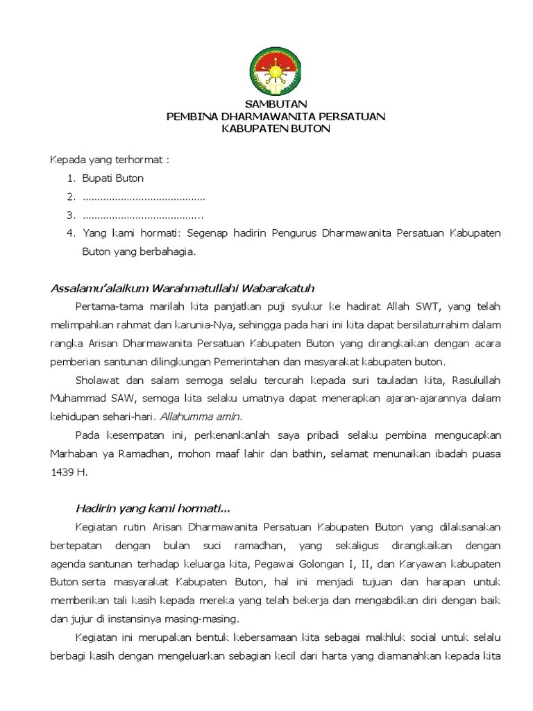 Contoh Sambutan Ketua Dharma Wanita | PDF