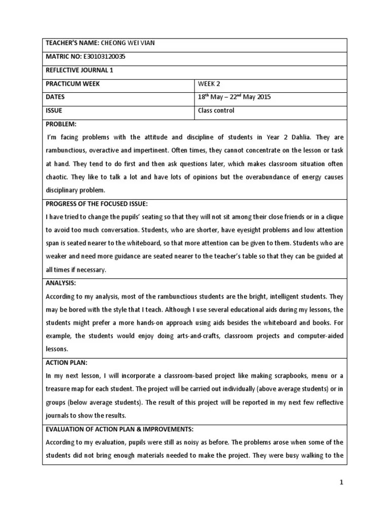 Teaching Practicum Reflective Journal Pdf Classroom Teachers