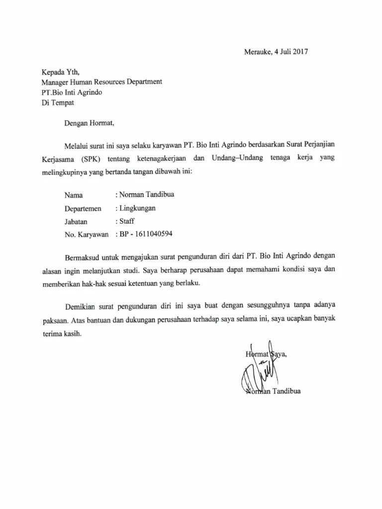 Contoh Surat Pengunduran Diri Bermacam Profesi Pakar Dokumen 