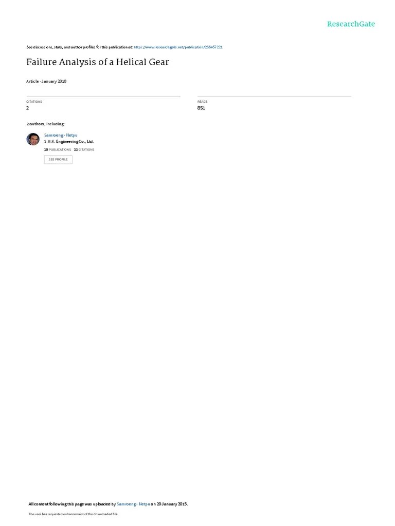 Failure Analysis Of A Helical Gear | PDF | Heat Treating | Gear