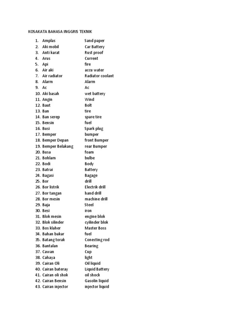 Kosakata Bahasa Inggris Teknik | PDF