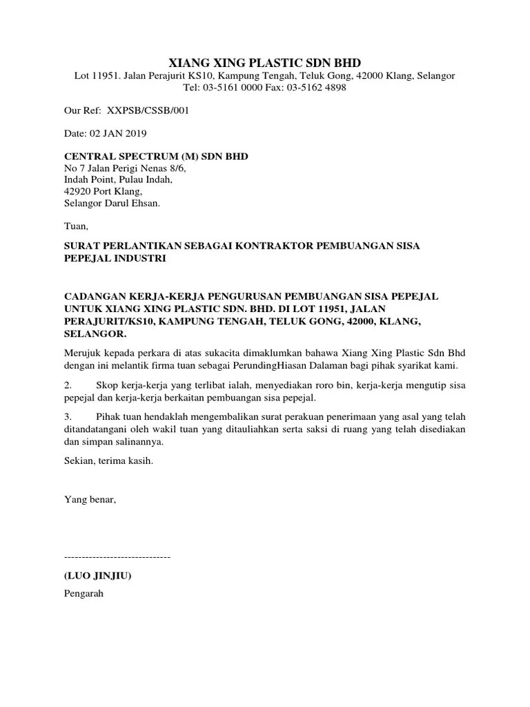 Akhirnya pada 1 januari 2009, ia digubal dan di olah semula untuk menjadi … Surat Lantikan Kontraktor Pdf Terbaru Letter Website