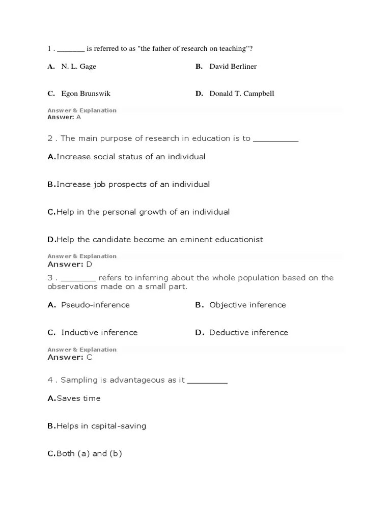 Research Methodology MCQ Questions With Answers | PDF | Scientific Method | Sampling (Statistics)