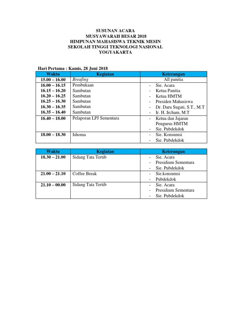 Susunan Acara Mubes 2018 | PDF