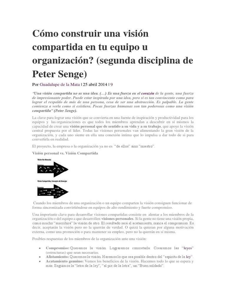 Cómo Construir Una Visión Compartida En Tu Equipo U Organización | PDF | Conceptos Psicologicos ...