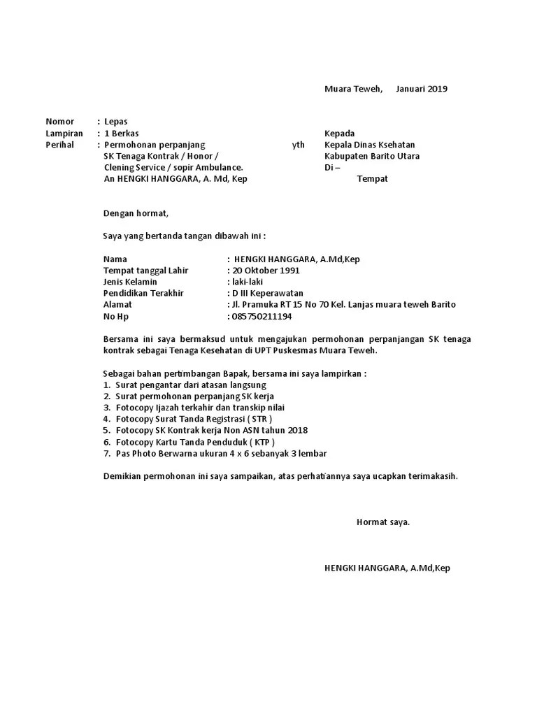 Pihak pertama menyatakan menerima pihak kedua sebagai karyawan kontrak 2 ( dua. Contoh Surat Perpanjang Kontrak 2019 Non Pns Pdf