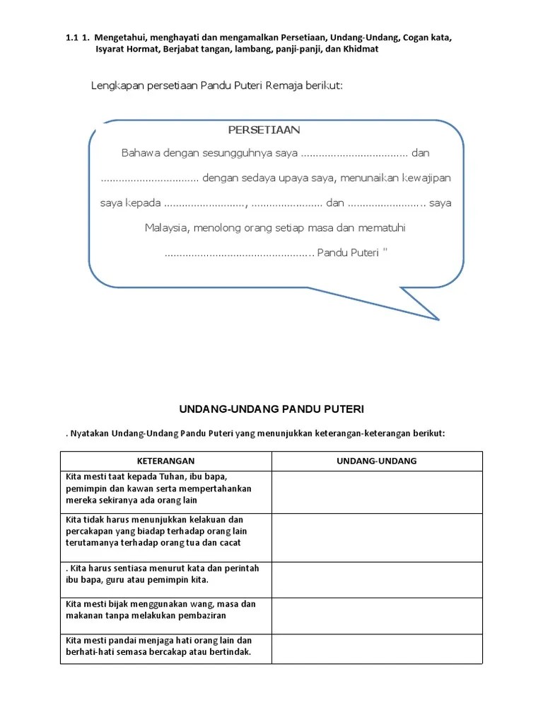 Persediaan untuk ujian pra persetiaan dan panduan untuk buku log bagi memperoleh lencana pelantikan. Modul Pandu Puteri Pdf