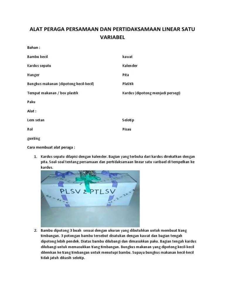 Penerapan metode demonstrasi berbantuan alat peraga pada materi persamaan. Alat Peraga Persamaan Dan Pertidaksamaan Linear Satu Variabel Pdf