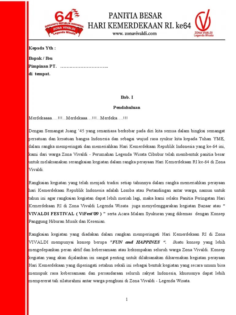 Contoh proposal 17 agustus dapat di download pada artikel ini secara gratis dan dapat disesuaikan dengan kegiatan dan kebutuhan yang ada. View Contoh Proposal Hut Ri Pdf Images Serverupsus