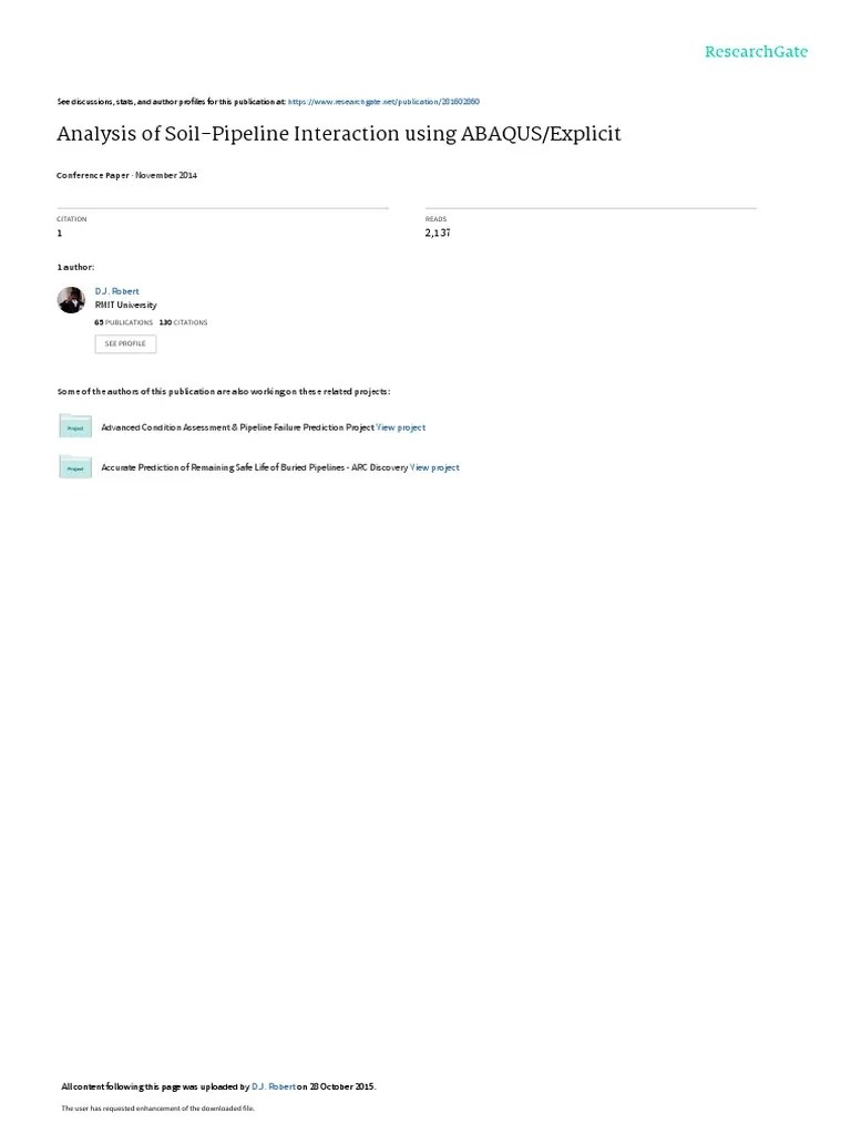 Analysis Of Soil-Pipeline Interaction Using ABAQUS/Explicit: November 2014 | PDF | Materials ...