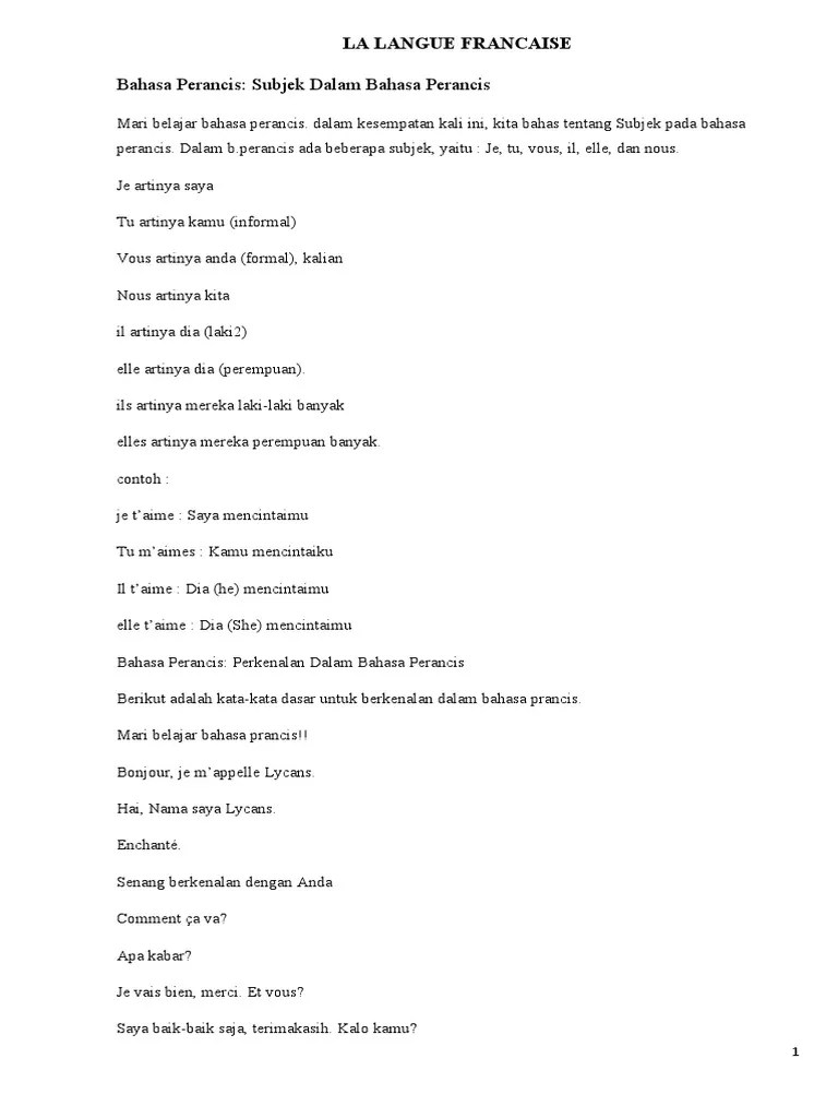 Berikut di bawah ini adalah contoh percakapan singkat bahasa perancis . Modul Bahasa Prancis Pdf