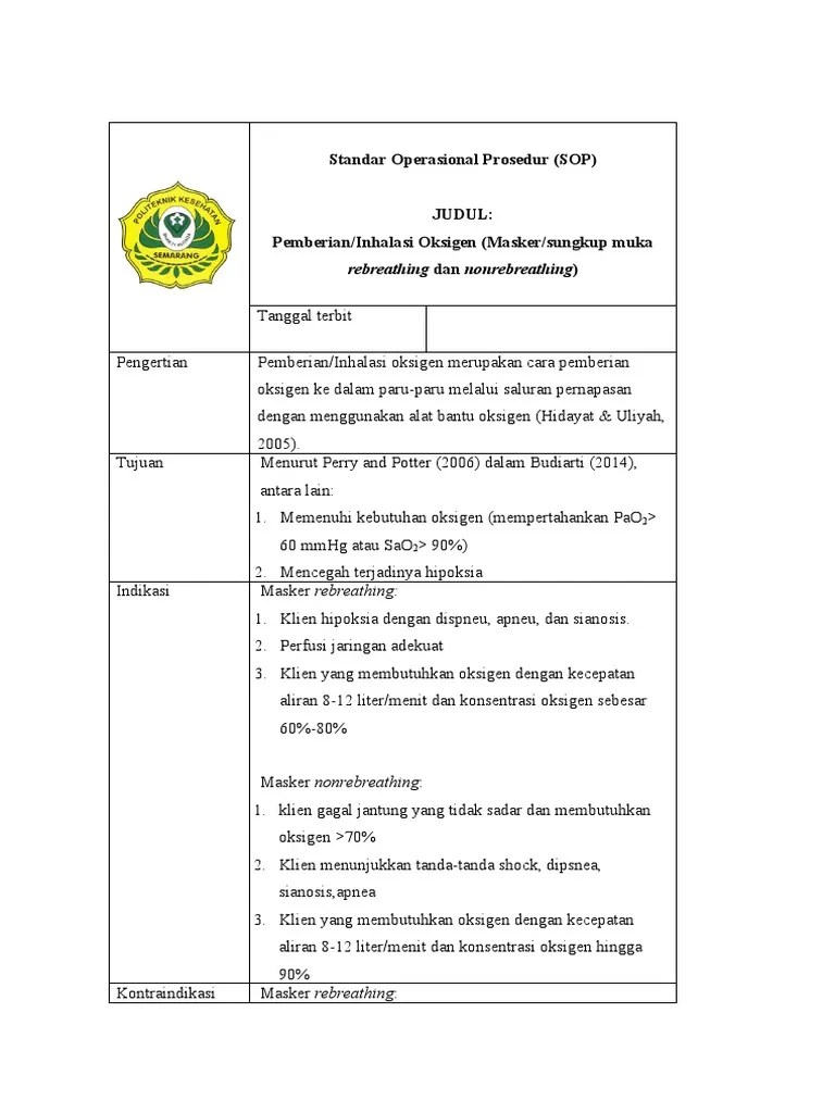 Standar Operasional Prosedur Rebreathing Mask | PDF