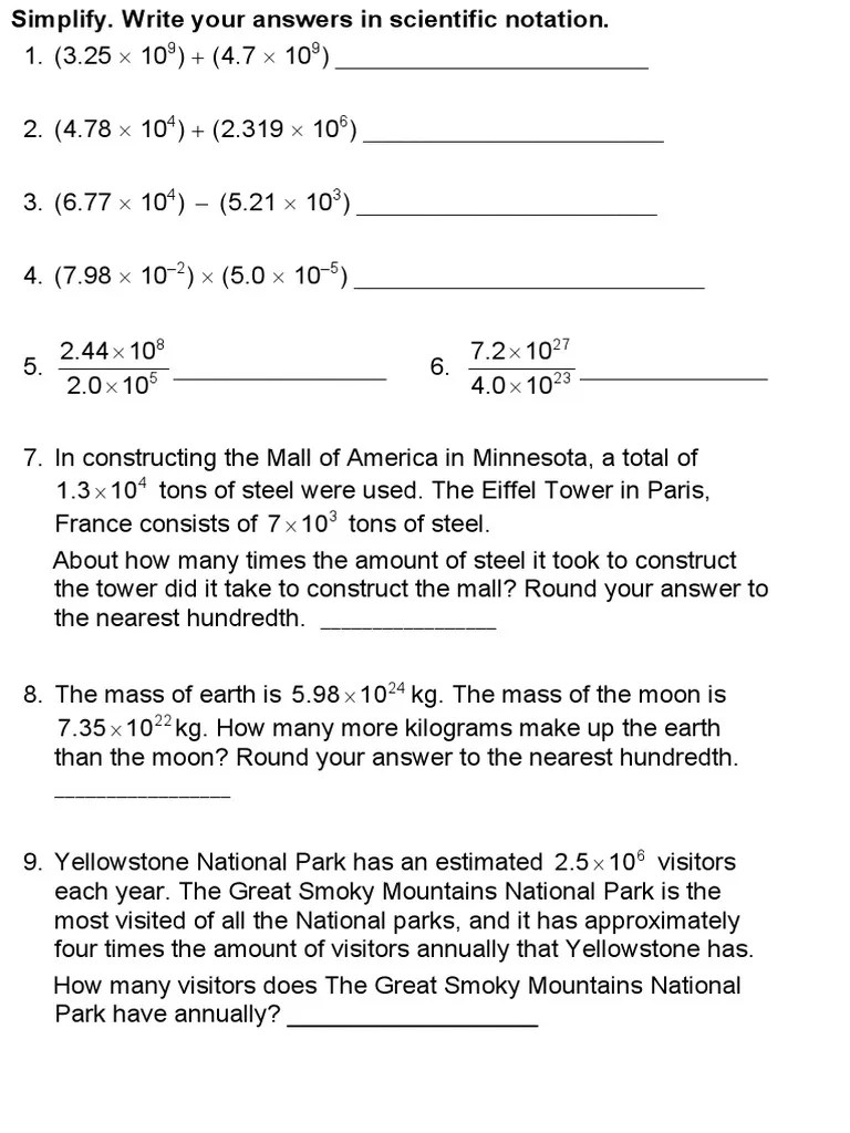Operations With Scientific Notation Notes | PDF | Mass | Quantity