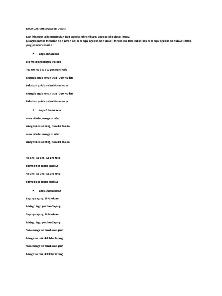 Lagu Daerah Sulawesi Utara | PDF