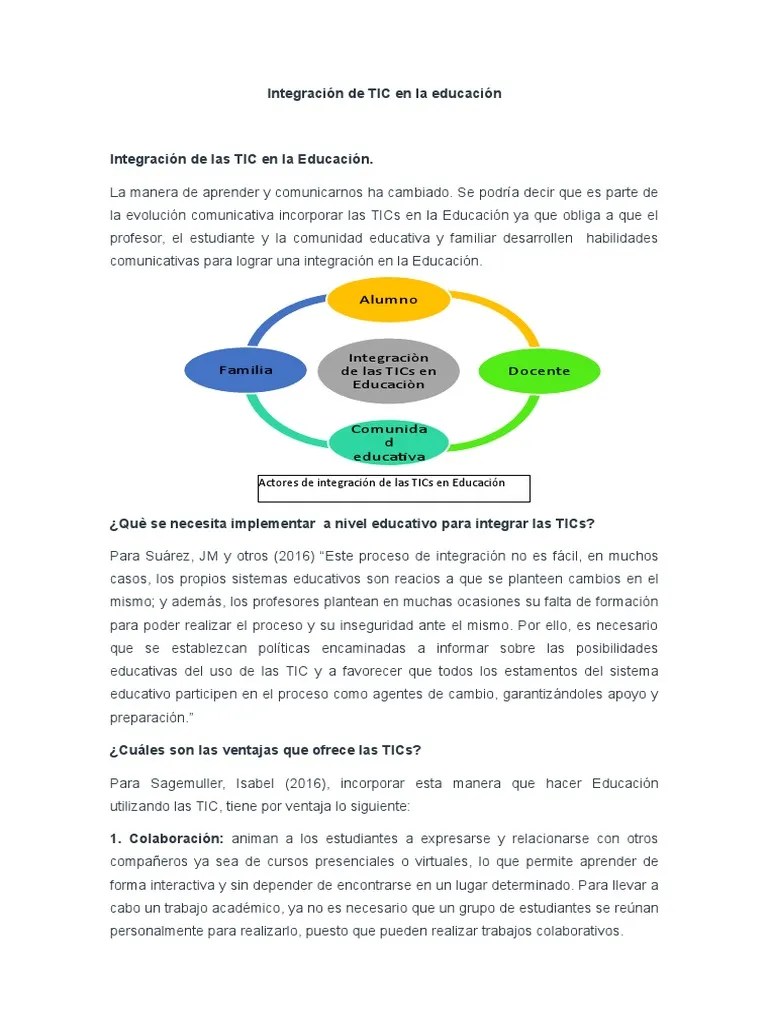 Integraciòn De TIC En La Educaciòn | PDF | Tecnología De Información Y Comunicaciones | Maestros
