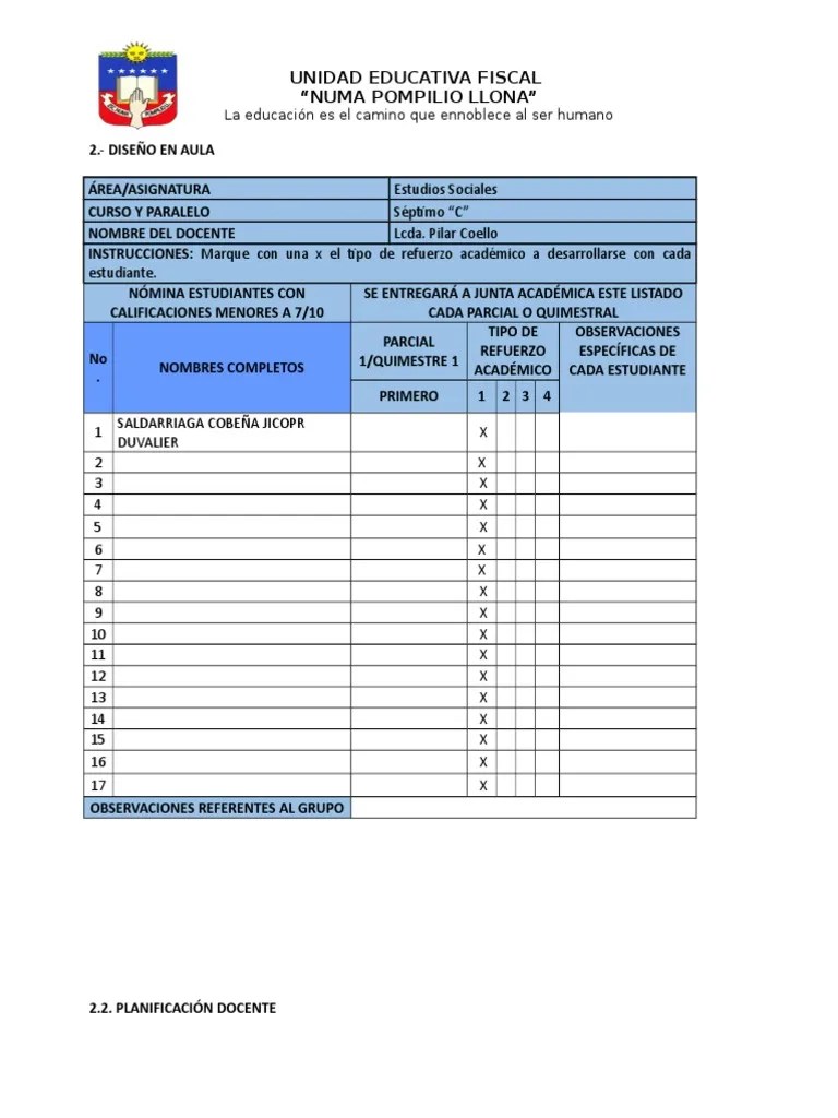 Plan De Refuerzo Academico Ejemplo | PDF