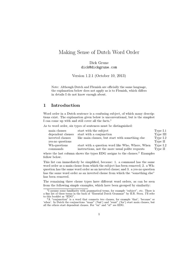 Making Sense Of Dutch Word Order PDF | PDF | Question | Clause