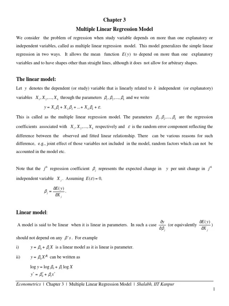 Chapter3 Econometrics MultipleLinearRegressionModel | PDF | Linear ...