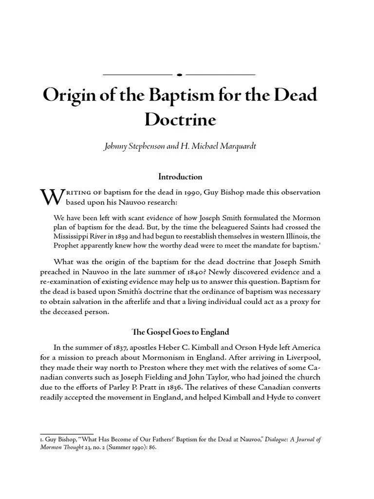 Origin Of The Baptism For The Dead Doctrine | PDF | Joseph Smith | The Church Of Jesus Christ Of ...