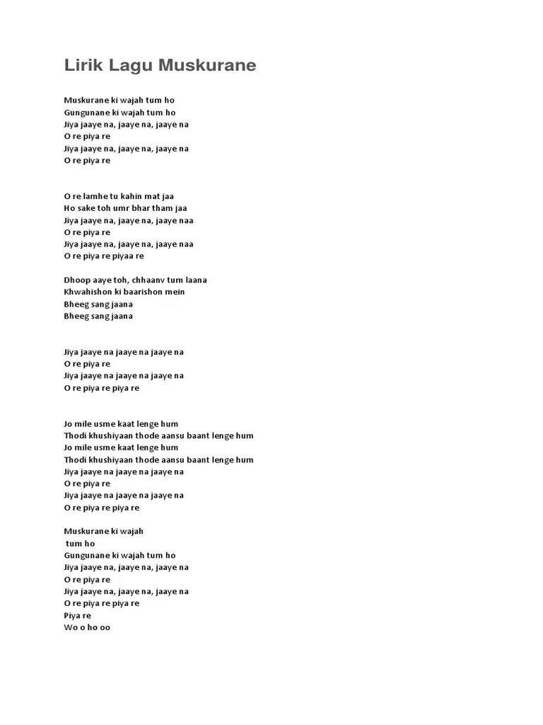 Lirik Lagu India Muskurane Dalam Bahasa Indonesia