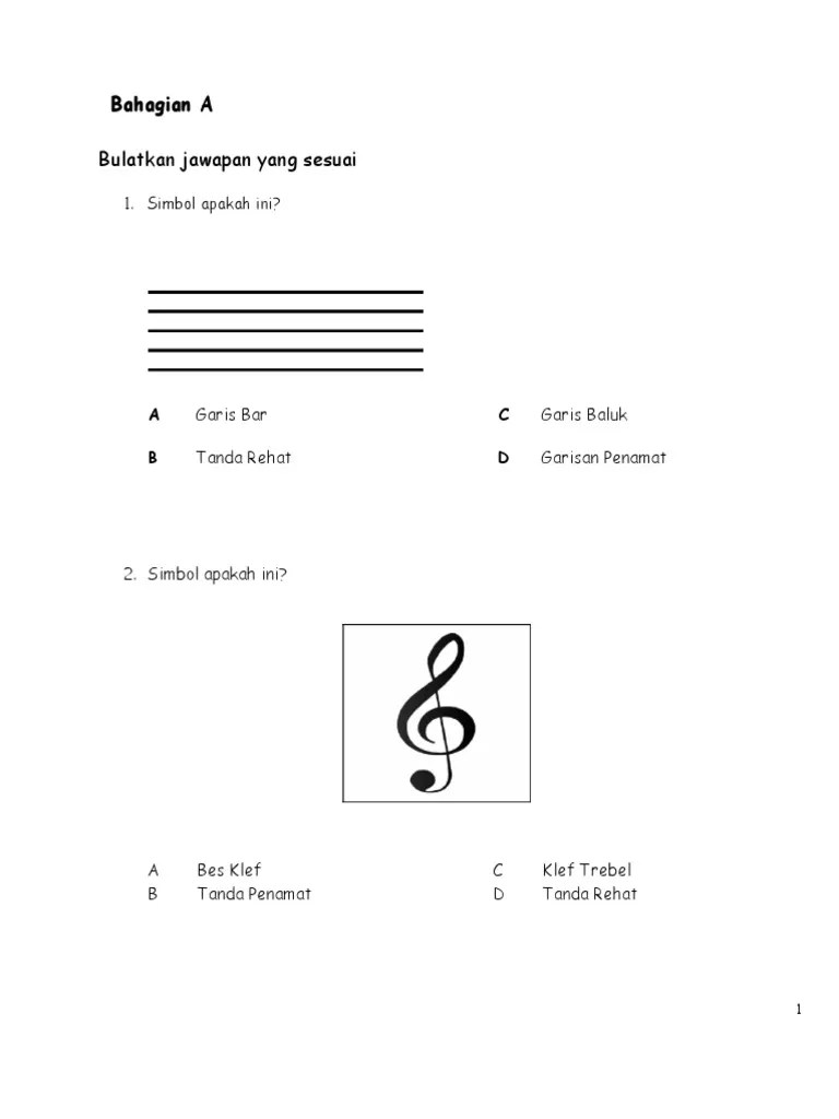 Lengkapkan jadual di bawah nama not simbol not kiraan tanda rehat 1. Ujian Mac Muzik Tahun 6 Pdf