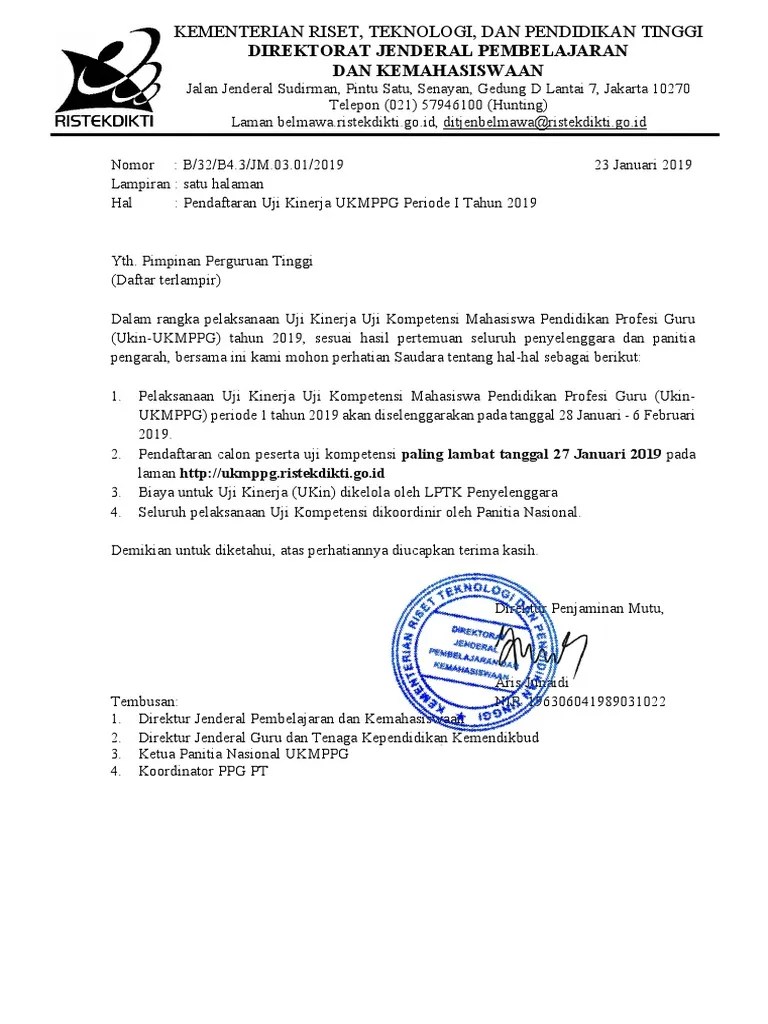 Butir soal dalam memprediksi tingkat kelulusan mahasiswa ppg. Surat Pendaftaran Ukin Jan 2019 Pdf Pdf