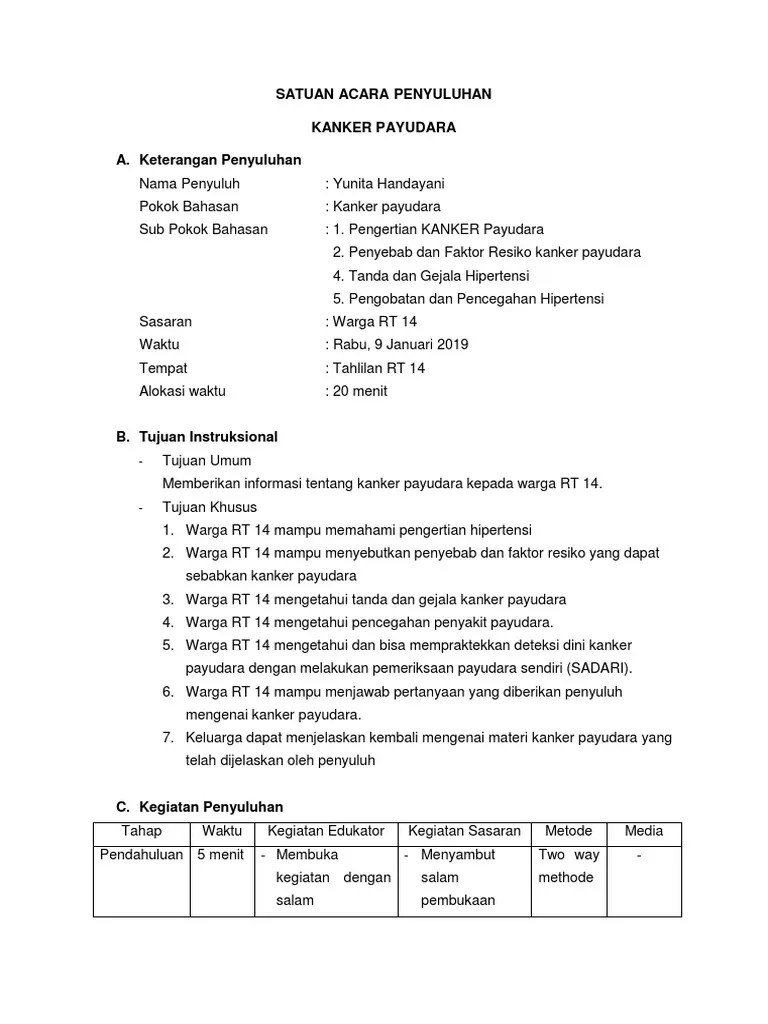Satuan Acara Penyuluhan Kanker | PDF