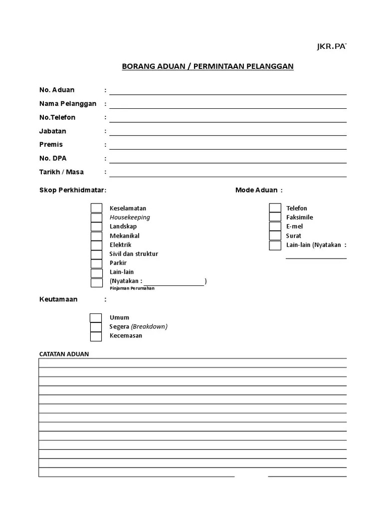 Borang Aduan Kerosakan Bangunan Jkr Englshmila