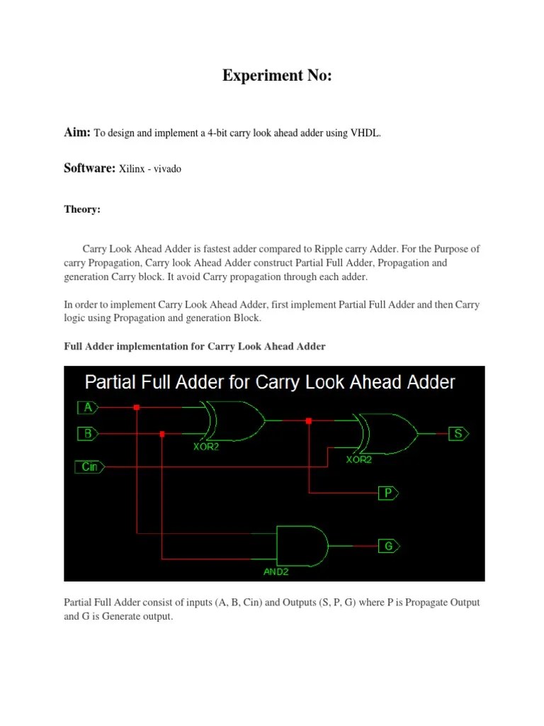 Experiment No:: To Design And Implement A 4-Bit Carry Look Ahead Adder ...